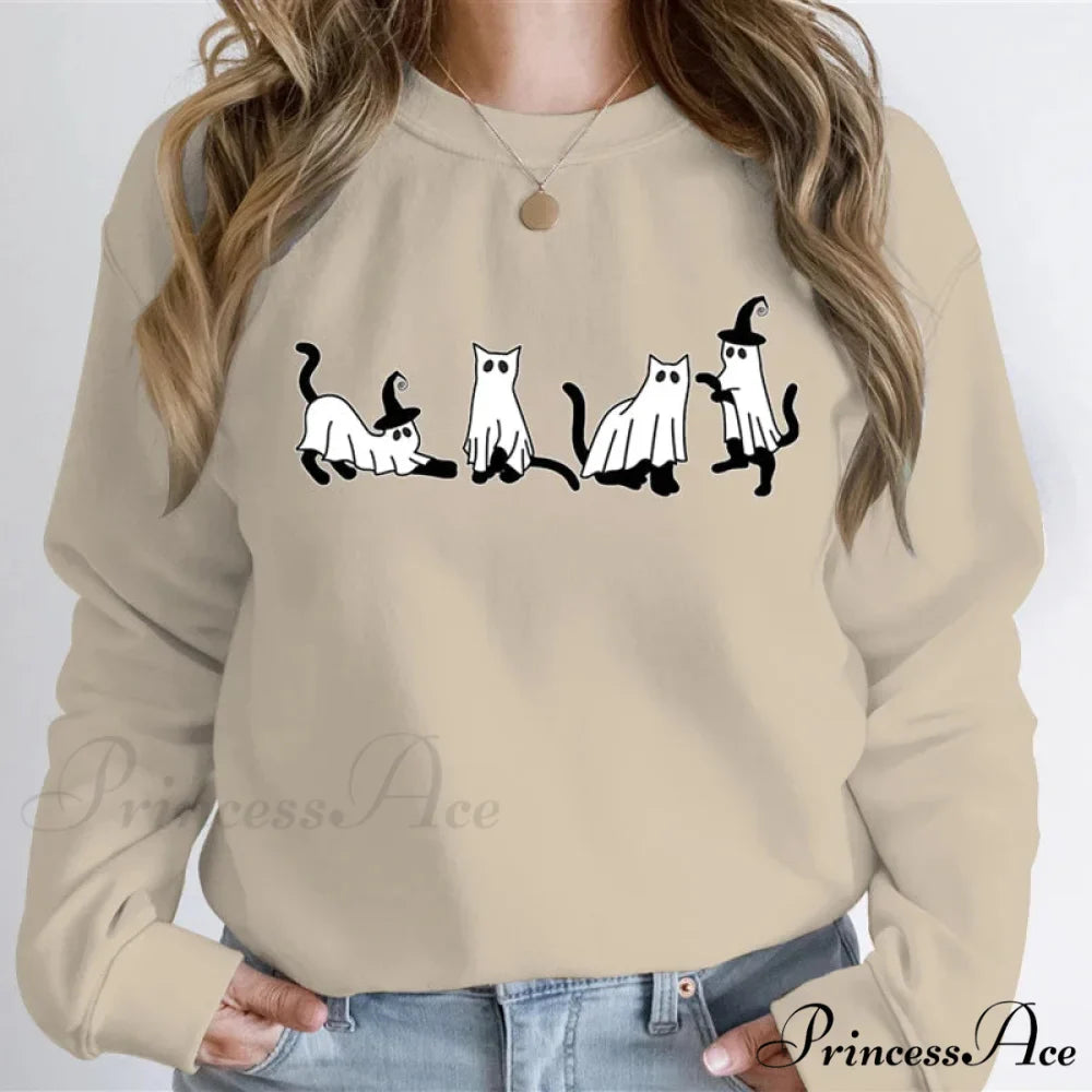 Autumn Ghost Cat Graphic Comfortable Hoodie