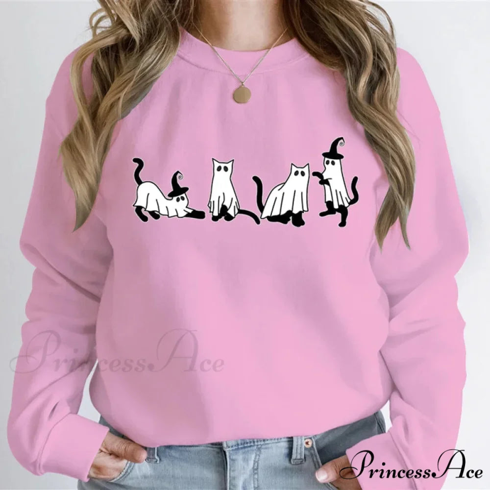 Autumn Ghost Cat Graphic Comfortable Hoodie