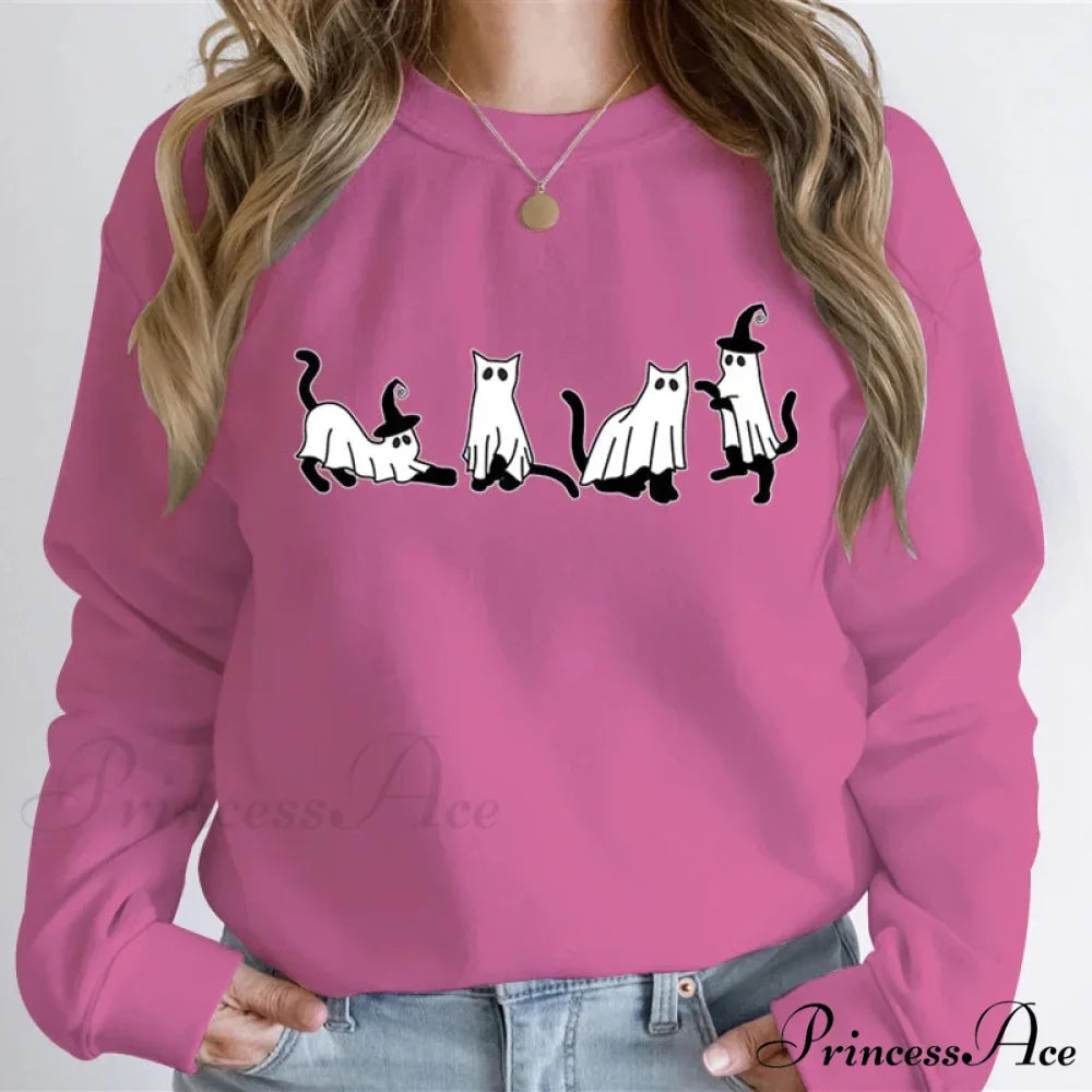 Autumn Ghost Cat Graphic Comfortable Hoodie