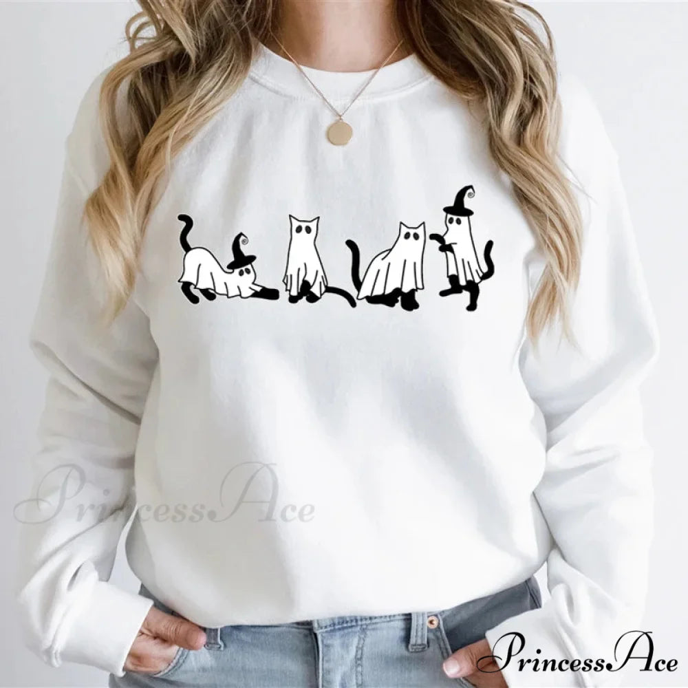 Autumn Ghost Cat Graphic Comfortable Hoodie