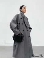 Autumn Long Grey Black Double Breasted Loose Casual Korean Fashion 2024 Stylish Coat