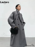 Autumn Long Grey Black Double Breasted Loose Casual Korean Fashion 2024 Stylish Coat