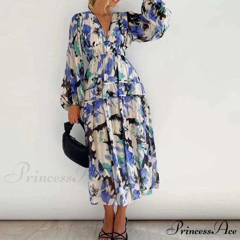 Autumn Long Sleeved Pleated Maxi Dress Boho Dress
