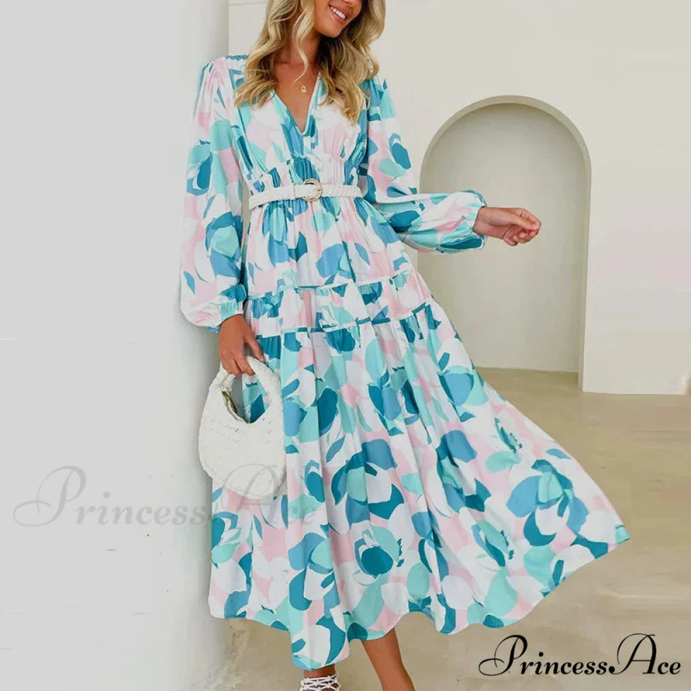 Autumn Long Sleeved Pleated Maxi Dress Boho Dress