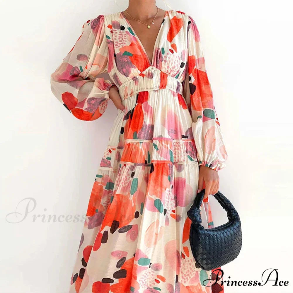 Autumn Long Sleeved Pleated Maxi Dress Boho Dress