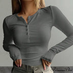 Autumn Spring Buttoned Long Sleeve Fitted Knitted Top