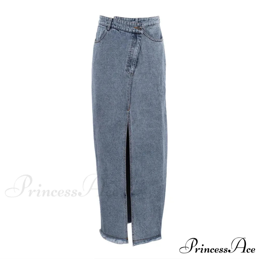 Autumn Winter Fashion High Waist Split Vintage Long Denim Wrapped Skirt