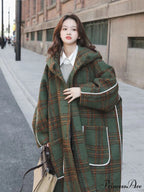 Autumn Winter Long Oversized Warm White Patchwork Wool Blends Hood Runway Korean Fashion Stylish Coat
