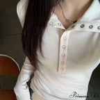 Autumn Winter Ribbed Button Up Knitted Pullover Knitted Top
