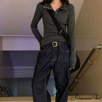 Autumn Winter Ribbed Button Up Knitted Pullover Knitted Top