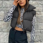 Autumn Winter Short Cotton Down Vest Stand-up Collar Warm Quilted Outdoor Travel Jacket Coat