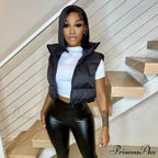 Autumn Winter Short Cotton Down Vest Stand-up Collar Warm Quilted Outdoor Travel Jacket Coat