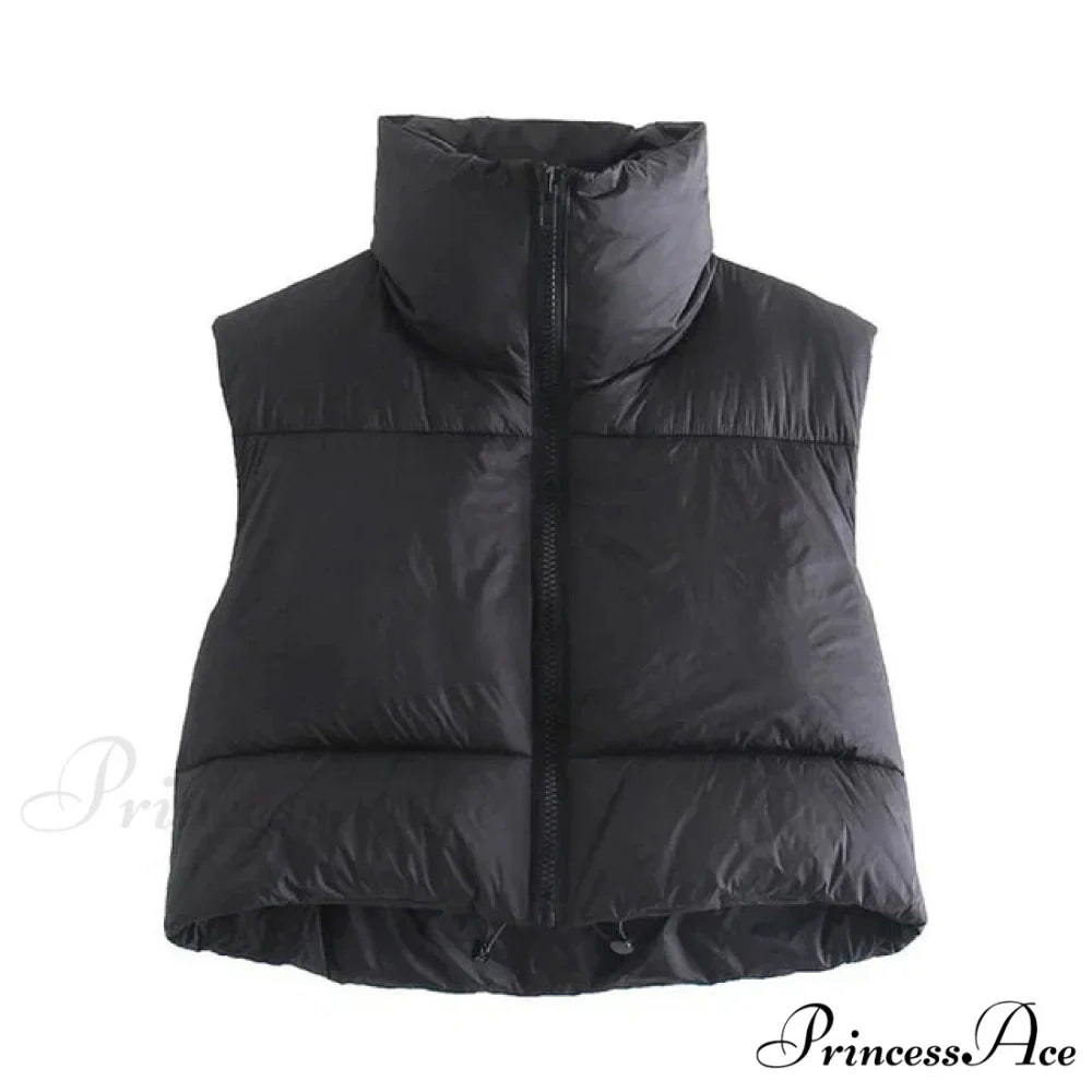 Autumn Winter Short Cotton Down Vest Stand-up Collar Warm Quilted Outdoor Travel Jacket Coat