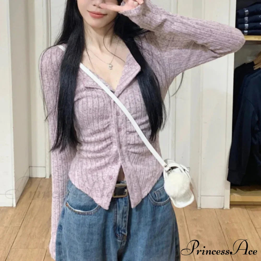 Autumn Y2k Knit V Lapel Long Sleeve Vintage Korean Cardigan