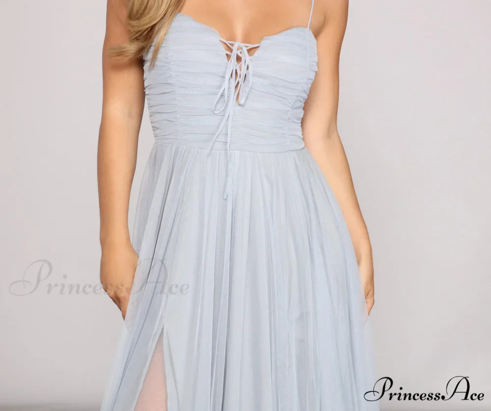 Aviva Formal A-Line Charming High Slit Dress