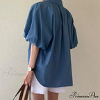 Azure Billowy Sleeve Relaxed Summer Blouse