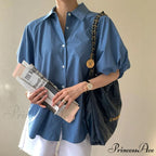 Azure Billowy Sleeve Relaxed Summer Blouse