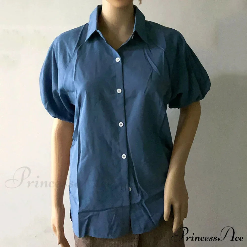 Azure Billowy Sleeve Relaxed Summer Blouse