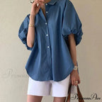 Azure Billowy Sleeve Relaxed Summer Blouse