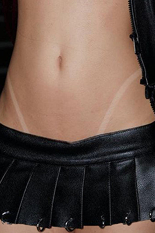Punk Metal Detail Pleated Skirt