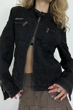 Washed Black Denim Zip Hoodie