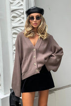 Vintage V Neck Loose Knit Cardigan Sweater