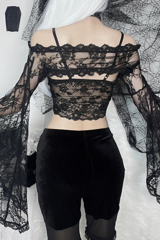 Dark Style Mesh Panel Cardigan Knit Top