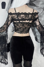 Dark Style Mesh Panel Cardigan Knit Top