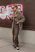 Vintage Plaid Longline Loose Fit Blouse