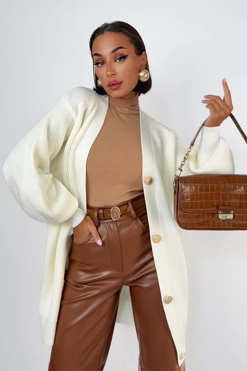 V-Neck Loose Fit Long Knit Cardigan