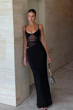 Sexy Mesh Splice Bodycon Maxi Dress