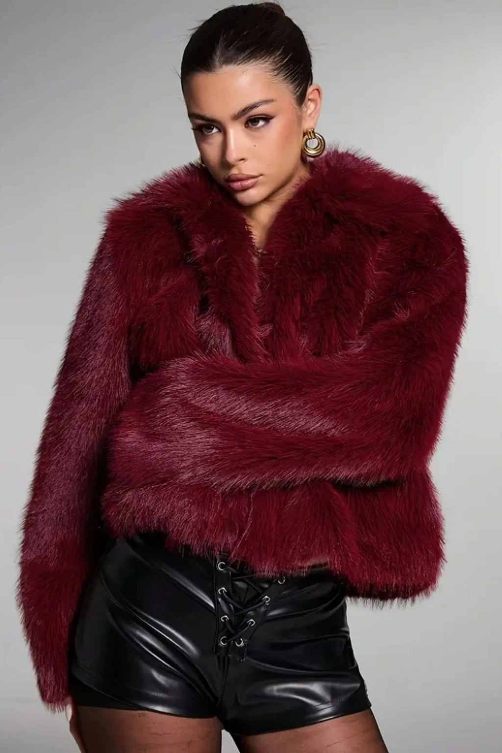 Vintage Elegant Faux Fur Buttoned Long-Sleeve Coat