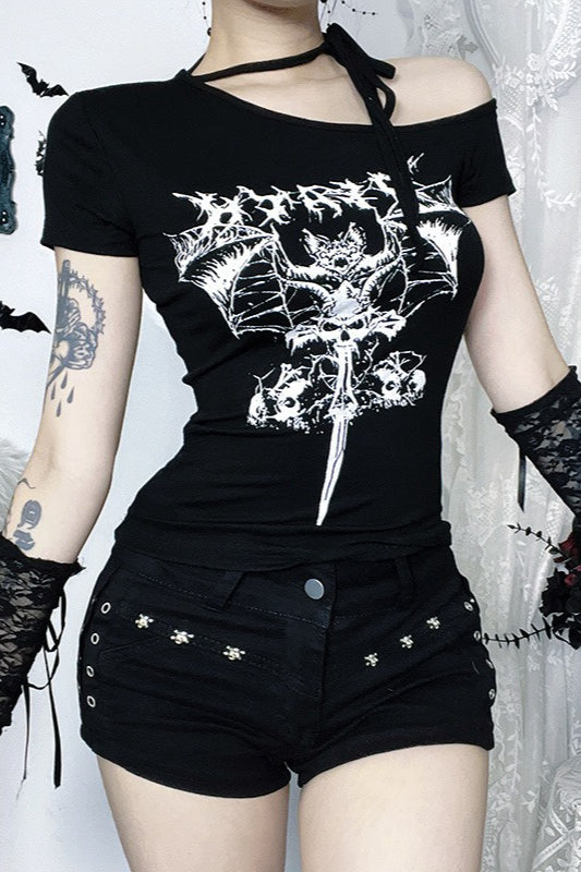 Gothic One Shoulder Print T-Shirt