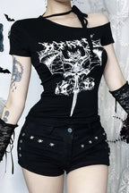 Gothic One Shoulder Print T-Shirt