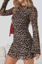 Leopard Print Long Sleeve Mini Dress