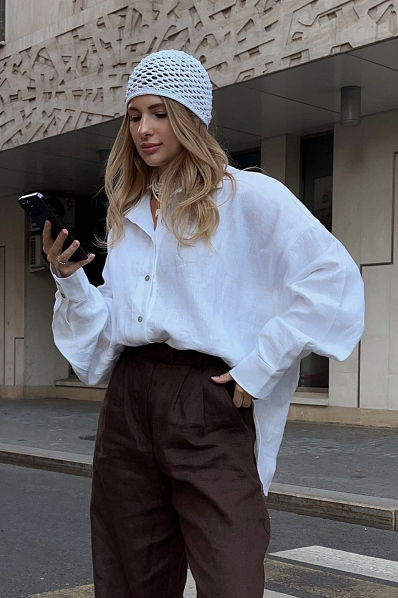 Casual Loose Fit Solid Color Blouse