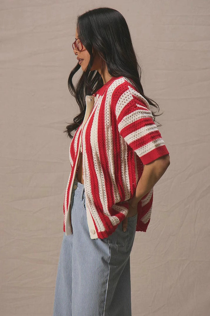 Striped V-neck Colorblock Knit Sweater