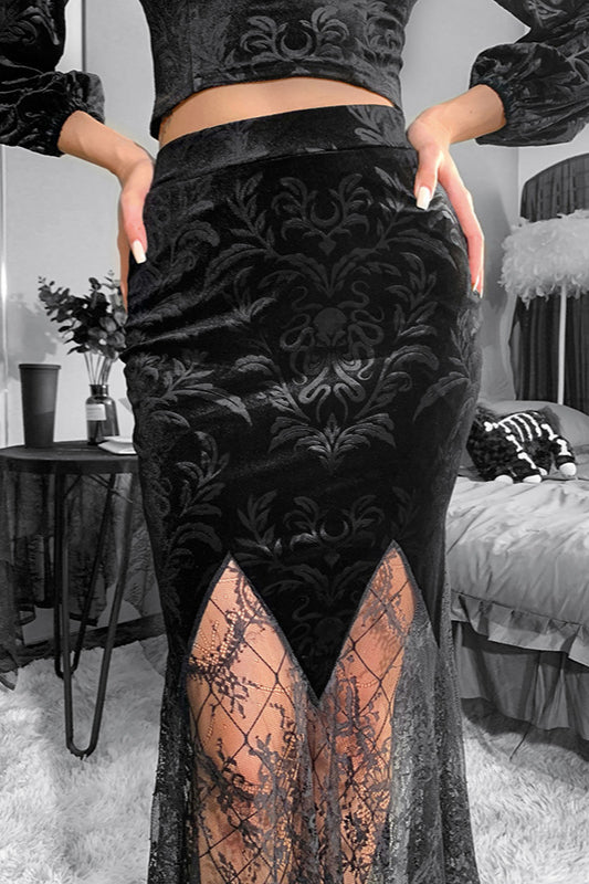 Gothic Sea Monster Lace Midi Skirt