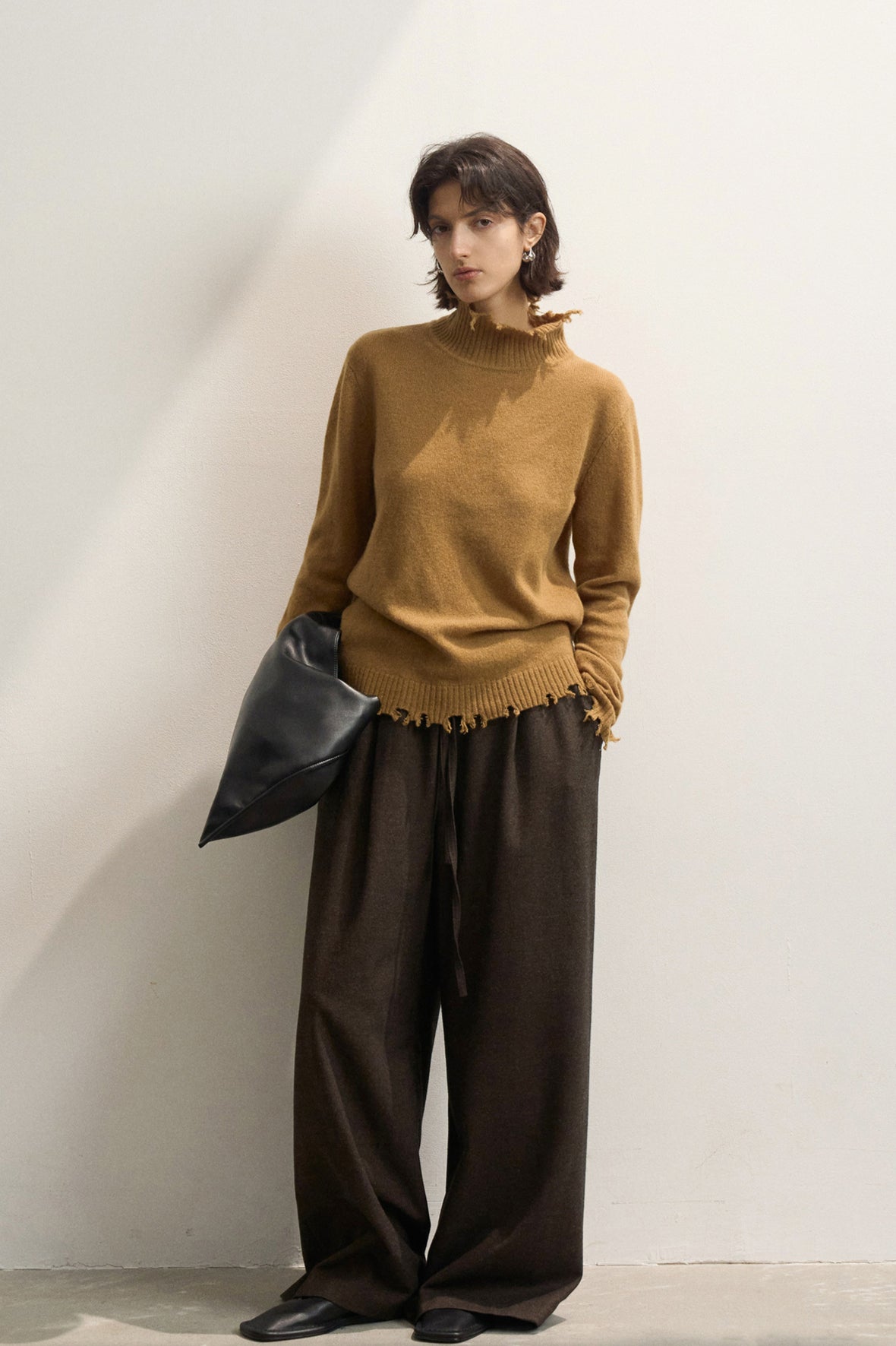 Fringed High Neck Knit Sweater