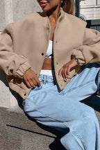 Khaki Wool Stand Collar Jacket