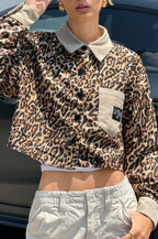 Leopard Print Corduroy Button Coat