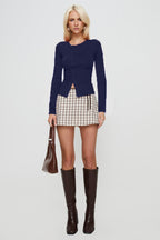 Buttoned Fitted Crew Neck Knit Sweater