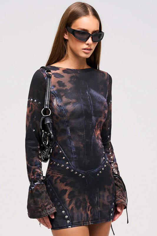 Sexy Long Sleeve Graphic Mini Dress