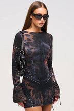 Sexy Long Sleeve Graphic Mini Dress