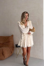 Chiffon Ruffle Long Sleeve Boho Dress