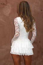 Sweet Sheer Lace Ruffle Mini Dress