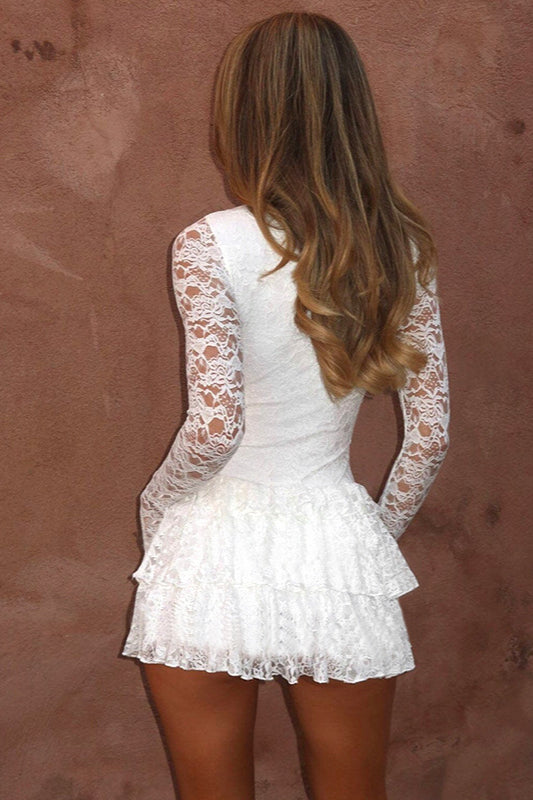 Sweet Sheer Lace Ruffle Mini Dress