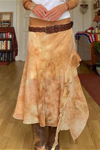 Retro Low-Waist Ruffled Asymmetrical Skirt