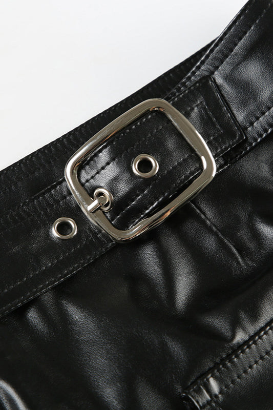 Studded PU Pleated Low Rise Skirt