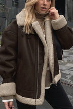 Vintage Oversized Suede Sherpa-Lined Coat